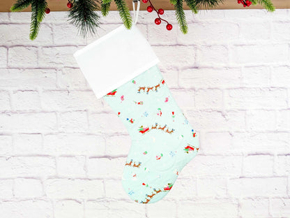 Blank Aqua North Pole Christmas Stocking with Cross Stitchable Cuff - Straight Style