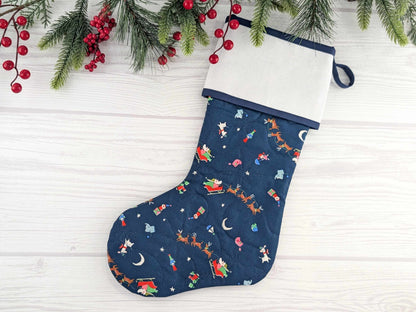 Blank Navy North Pole Christmas Stocking with Cross Stitchable Cuff - Straight Style