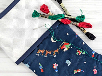 Blank Navy North Pole Christmas Stocking with Cross Stitchable Cuff - Straight Style