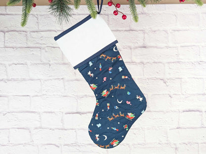 Blank Navy North Pole Christmas Stocking with Cross Stitchable Cuff - Straight Style