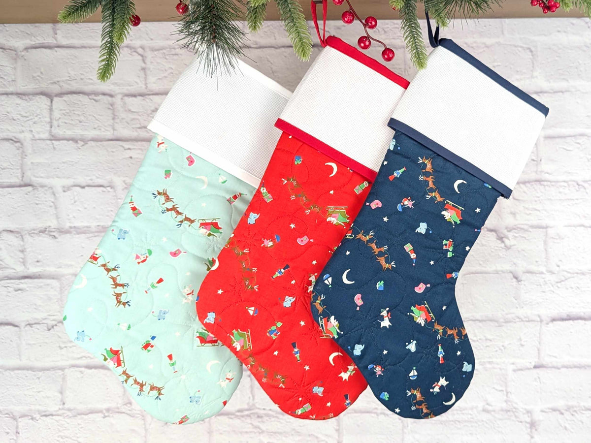 Blank Navy North Pole Christmas Stocking with Cross Stitchable Cuff - Straight Style