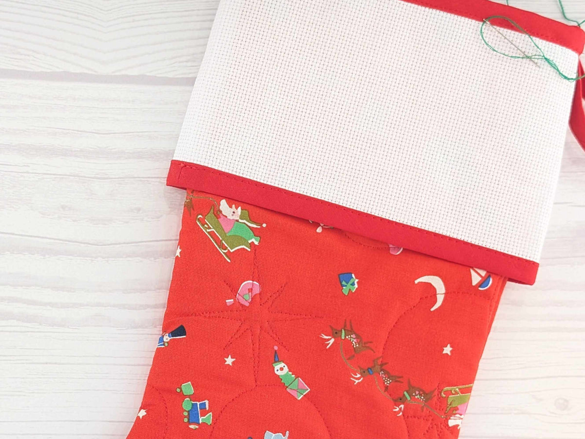 Blank Red North Pole Christmas Stocking with Cross Stitchable Cuff - Straight Style