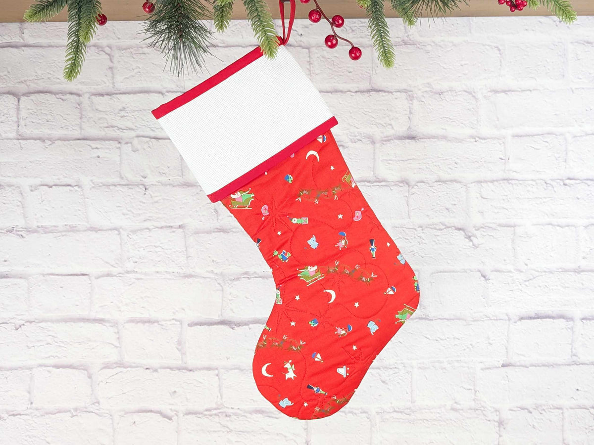 Blank Red North Pole Christmas Stocking with Cross Stitchable Cuff - Straight Style