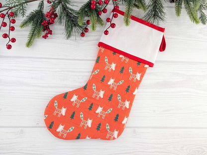 Blank Red Scandinavian Foxes Christmas Stocking with Cross Stitchable Cuff - Straight Style