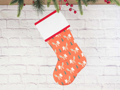 Blank Red Scandinavian Foxes Christmas Stocking with Cross Stitchable Cuff - Straight Style