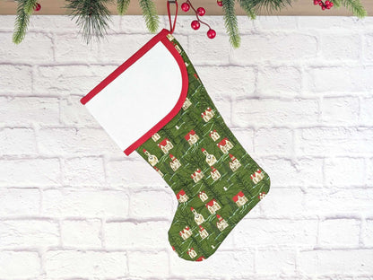 Blank Green Winter Village Christmas Stocking with Cross Stitchable Cuff - Curved Style