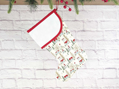 Blank White Winter Village Christmas Stocking with Cross Stitchable Cuff - Curved Style