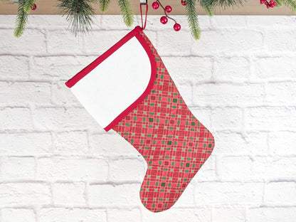 Blank Red Plaid Christmas Stocking with Cross Stitchable Cuff - Curved Style