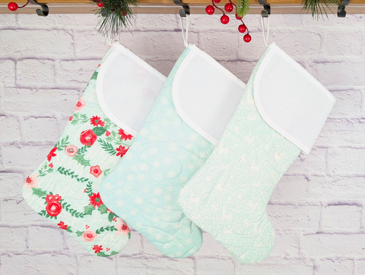 quilted christmas stockings with blank cross stitchable aida cuff