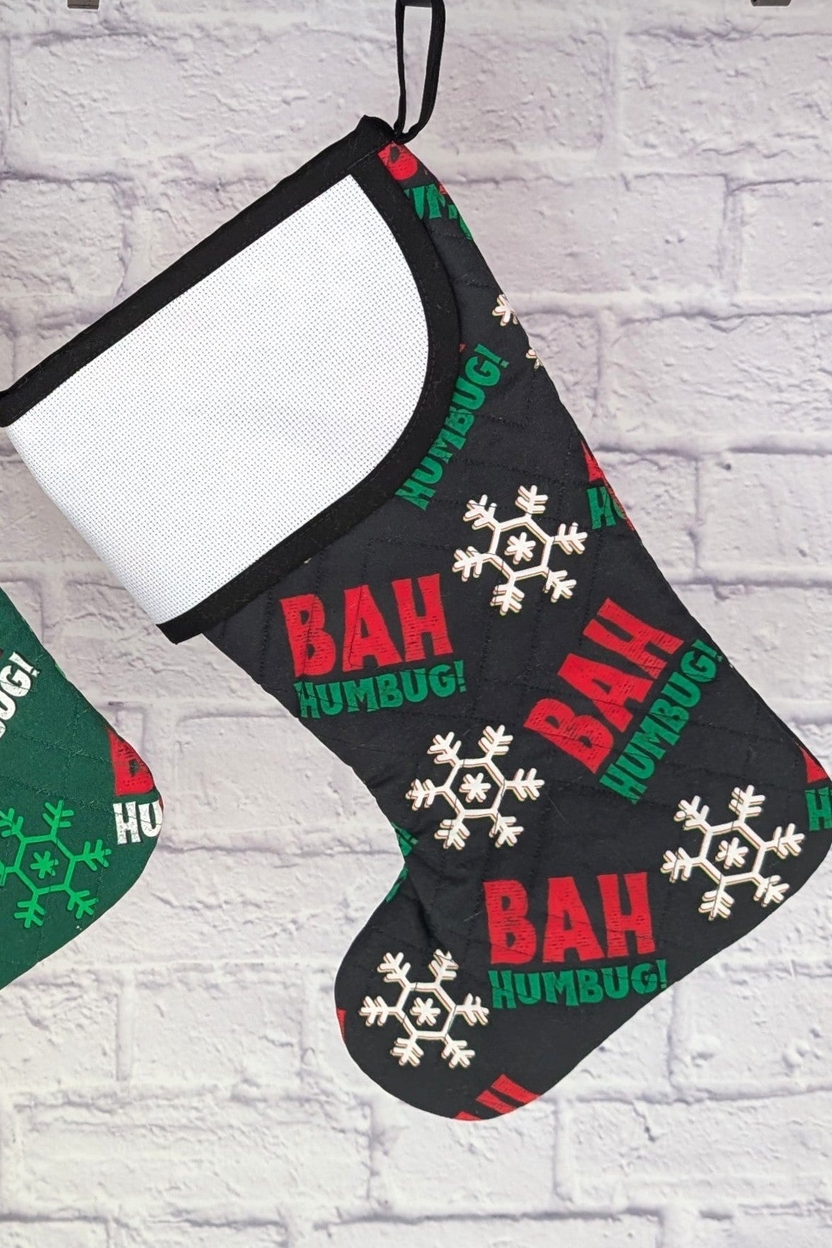 bah humbug green or black Christmas stocking blank cross stitch cuff