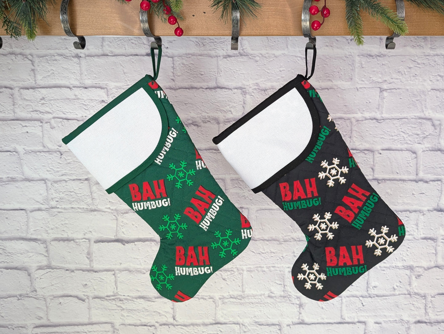 bah humbug green or black Christmas stocking blank cross stitch cuff