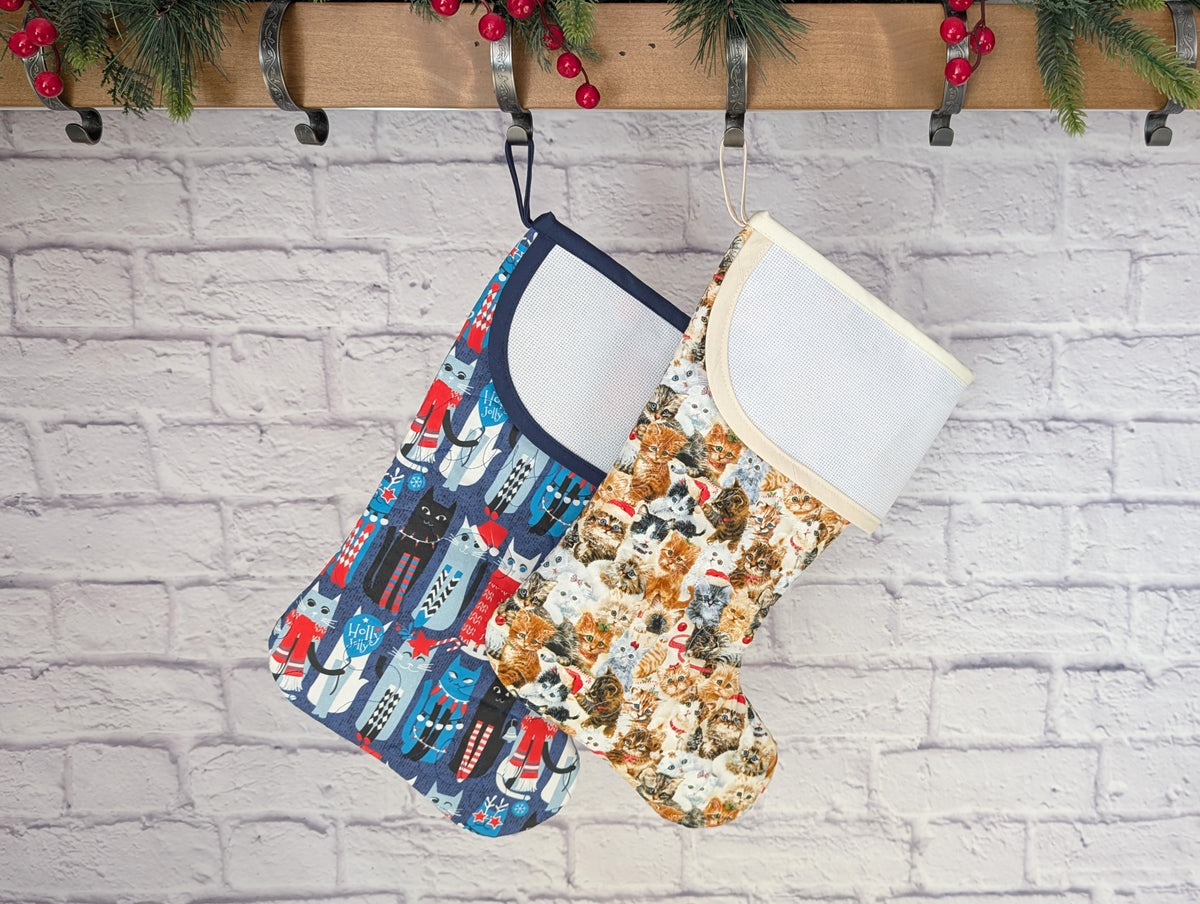 Cats Christmas stocking with blank cross-stitch cuff