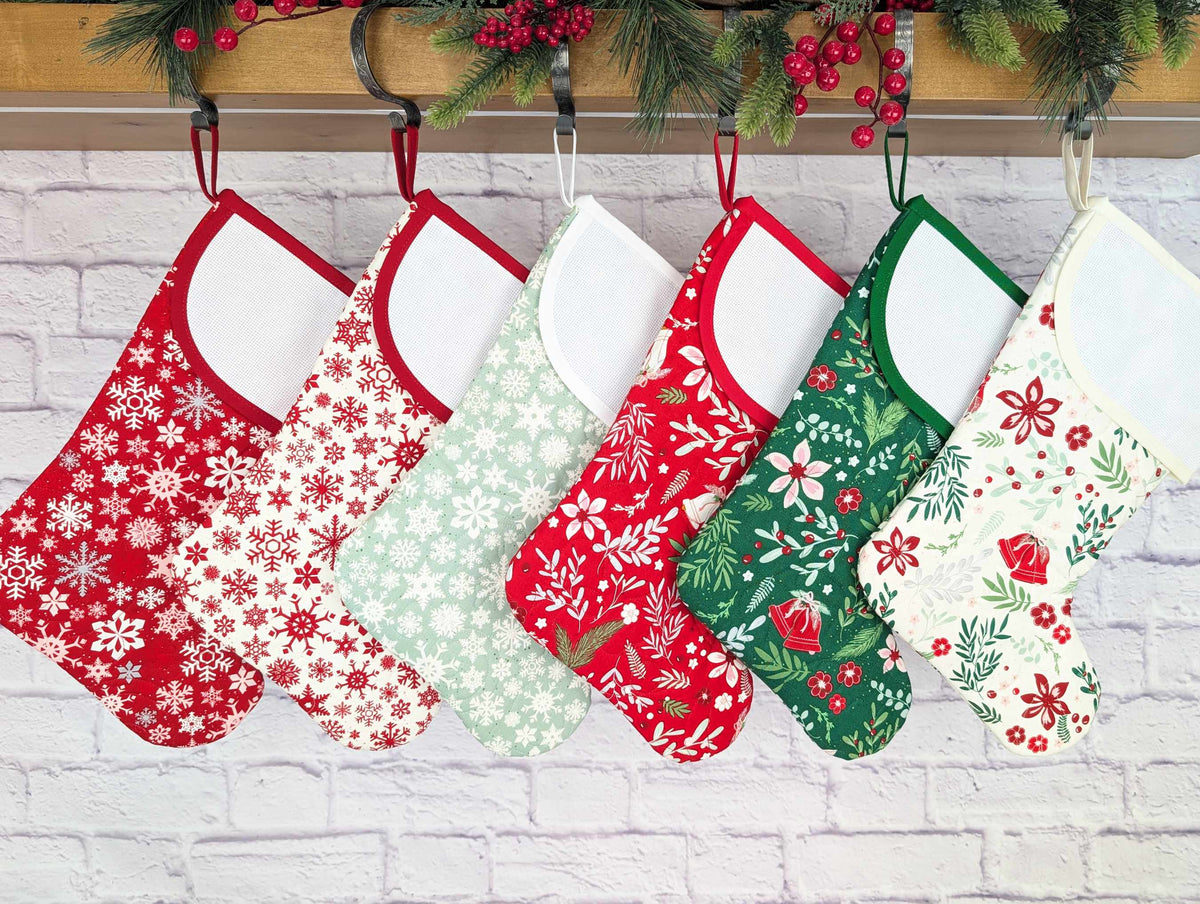 quilted christmas stocking with blank cross stitch aida cuff