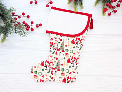 white holiday mix quilted christmas stocking with blank cross stitch aida cuff