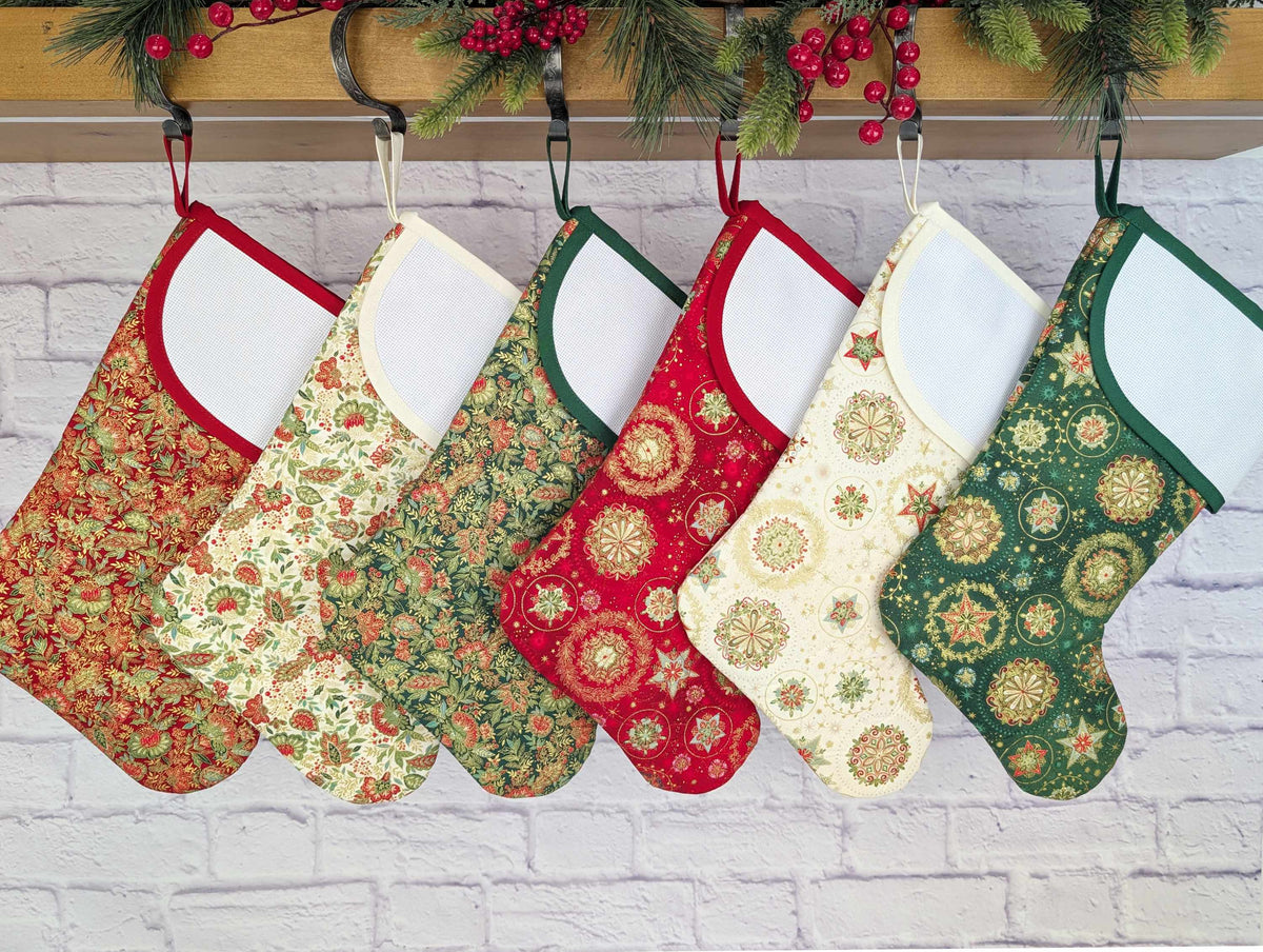 quilted christmas stocking with blank cross stitch aida cuff