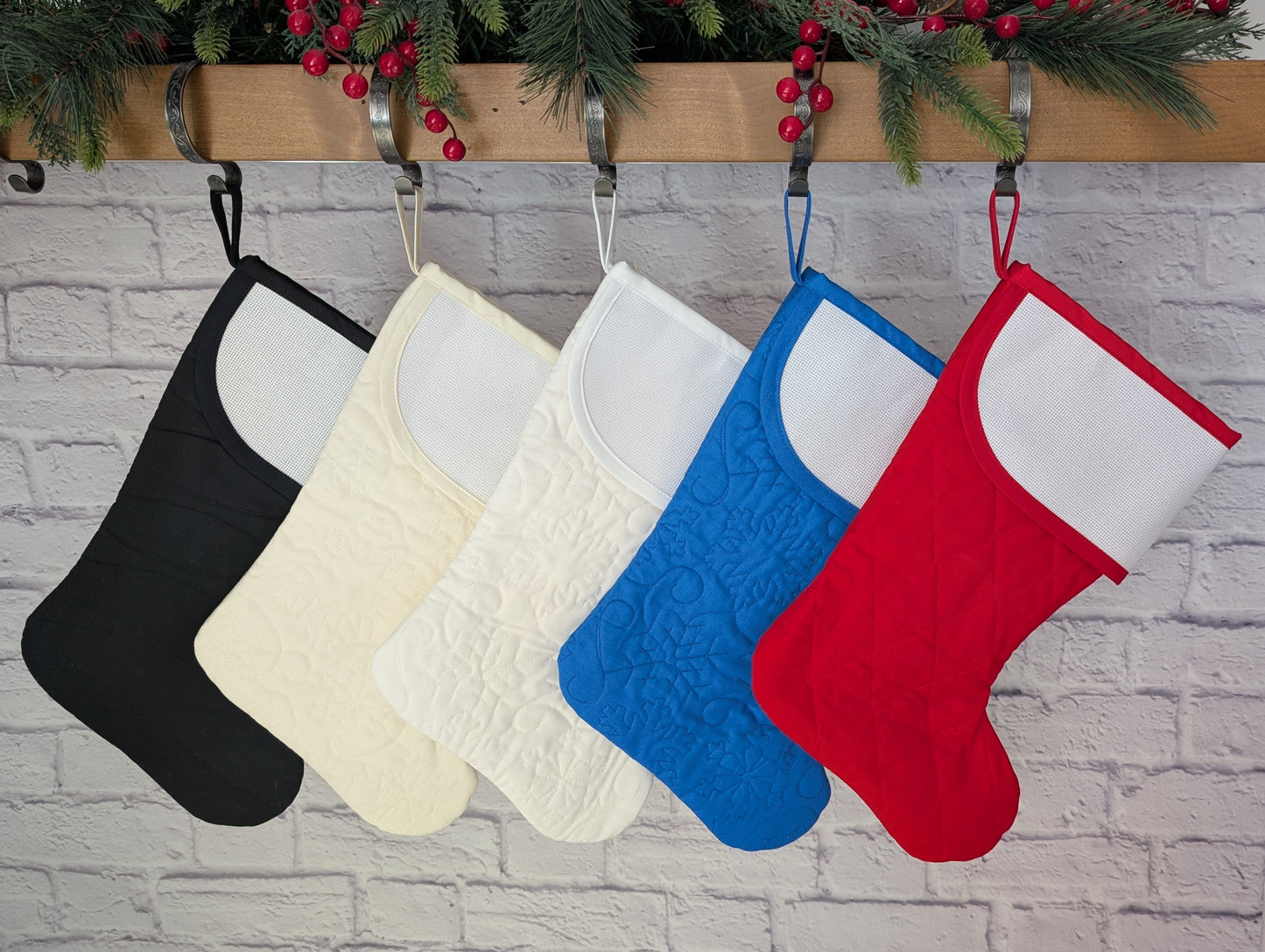Solid color Christmas stocking with blank cross stitch cuff