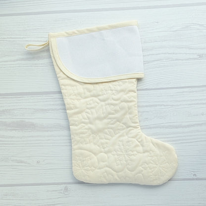 Cream snowflakes Christmas stocking with blank cross stitch cuff
