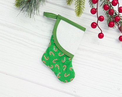 green candy canes mini christmas stocking with blank cross-stitchable cuff