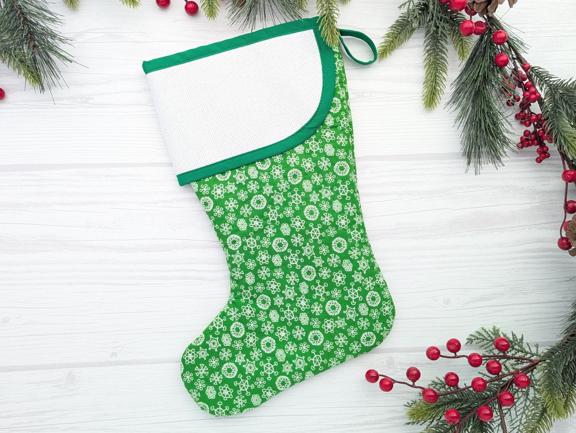 blank cross-stitchable Christmas stocking