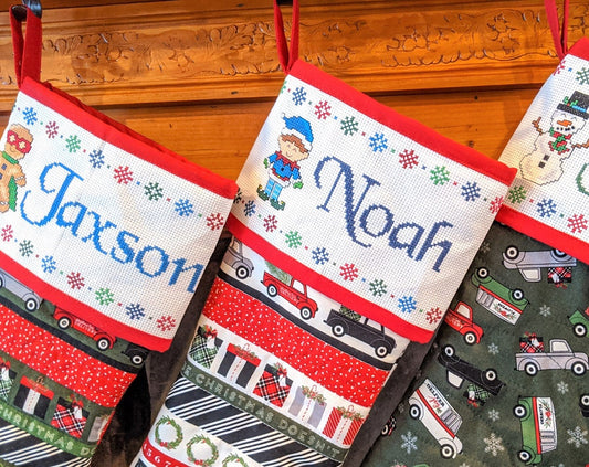 **Stocking Cuff PERSONALIZATION - Cross Stitched Name/Motif/Border for Your Stocking Cuff