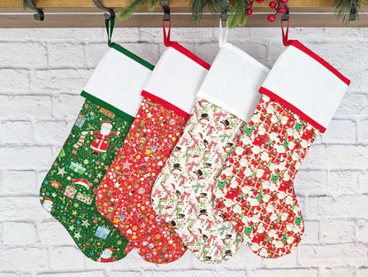 quilted christmas stocking with blank cross stitch aida cuff