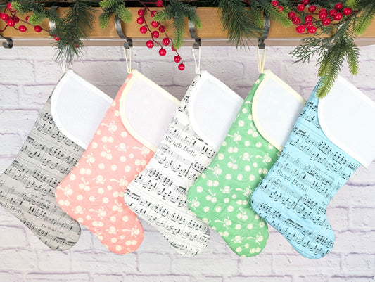 quilted Christmas stocking for musician with blank aida cross stitch cuff