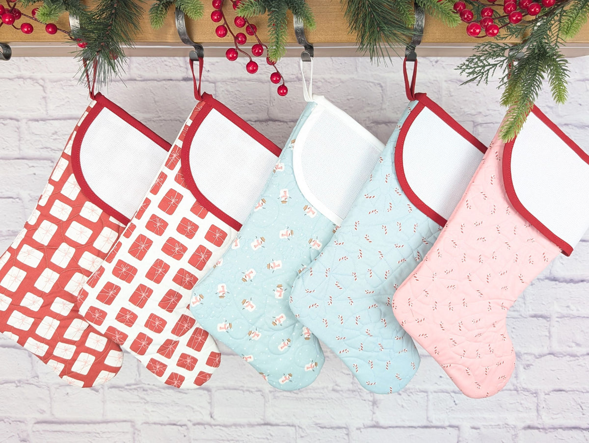 quilted christmas stocking with blank cross stitch aida cuff