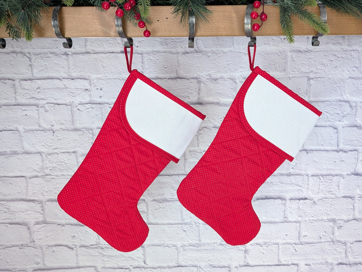 Red with Metallic gold dots Christmas stocking cross-stitch cuff