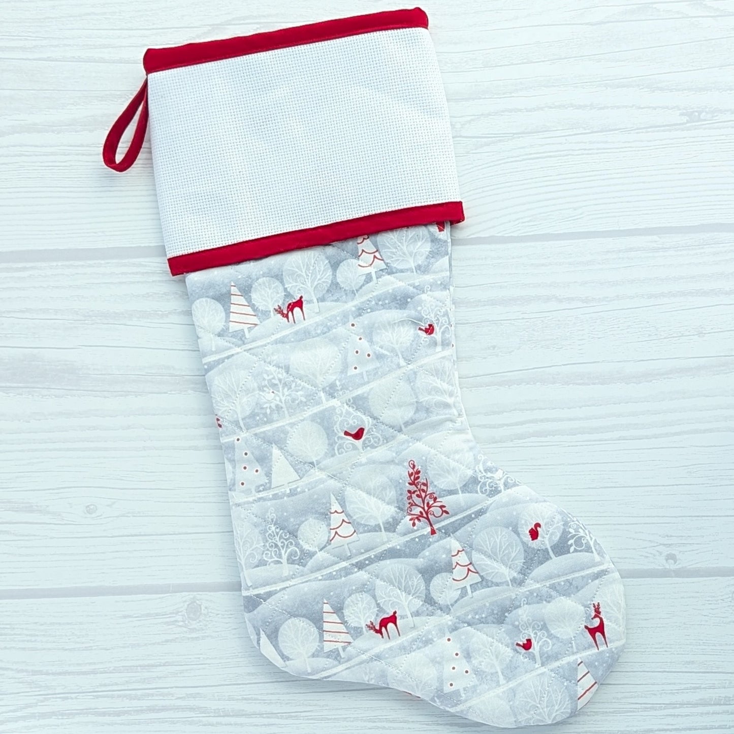 silver red Scandi winter Christmas stocking blank cross stitch cuff
