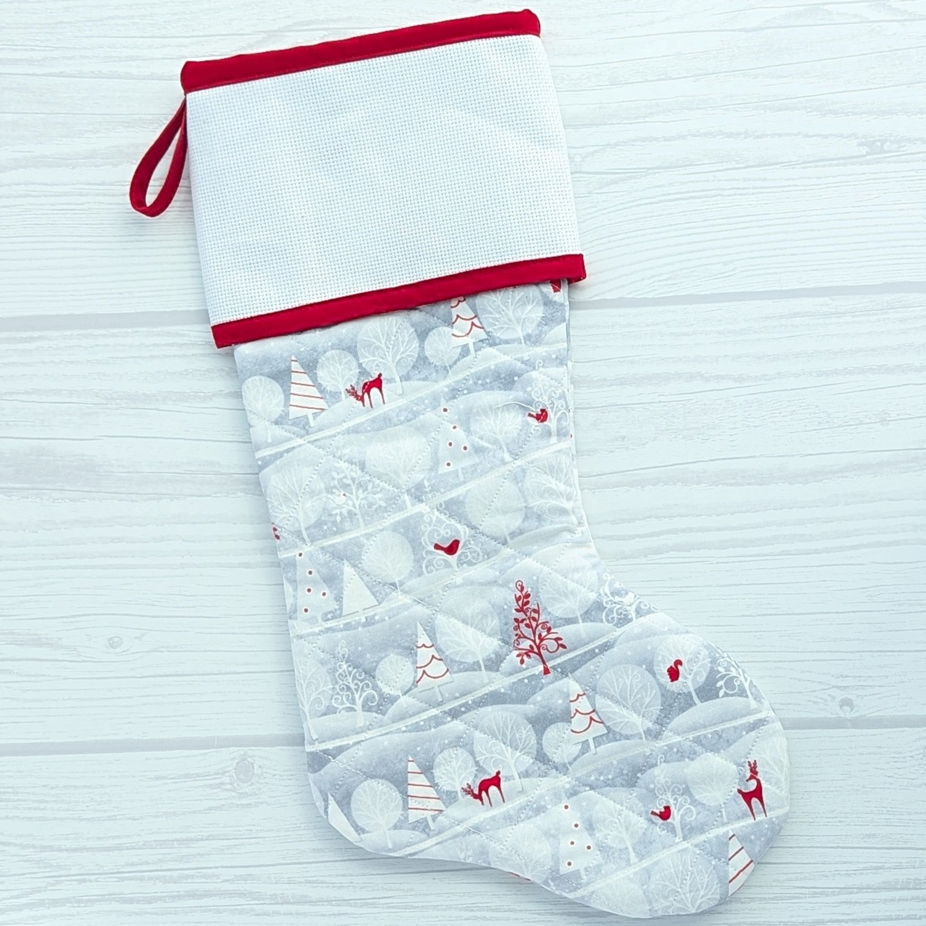 silver red Scandi winter Christmas stocking blank cross stitch cuff