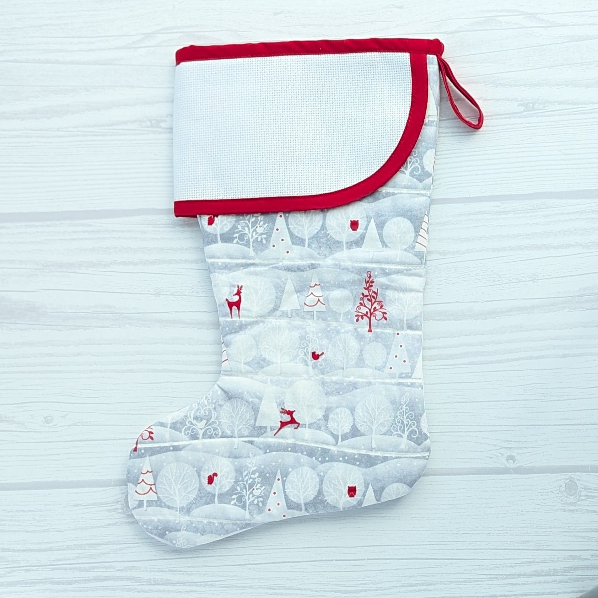 Silver red Scandi winter Christmas stocking blank cross stitch cuff