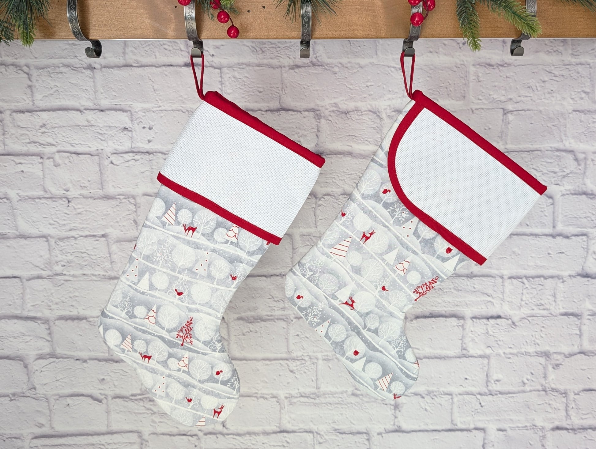 silver Scandi Christmas stocking blank cross stitch cuff