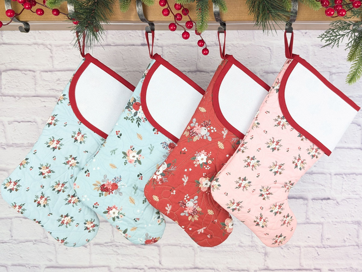 quilted christmas stocking with blank cross stitchable aida cuff