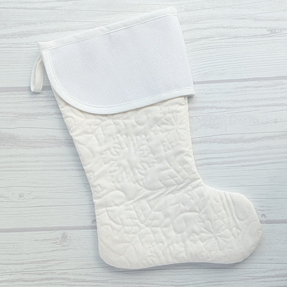 White snowflakes Christmas stocking with blank cross stitch cuff