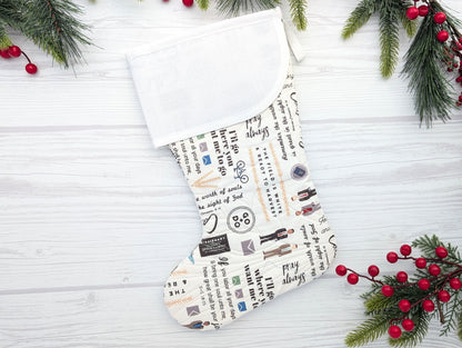 white mix quilted Christmas stocking with blank cross stitch Aida cuff for LDS missionary