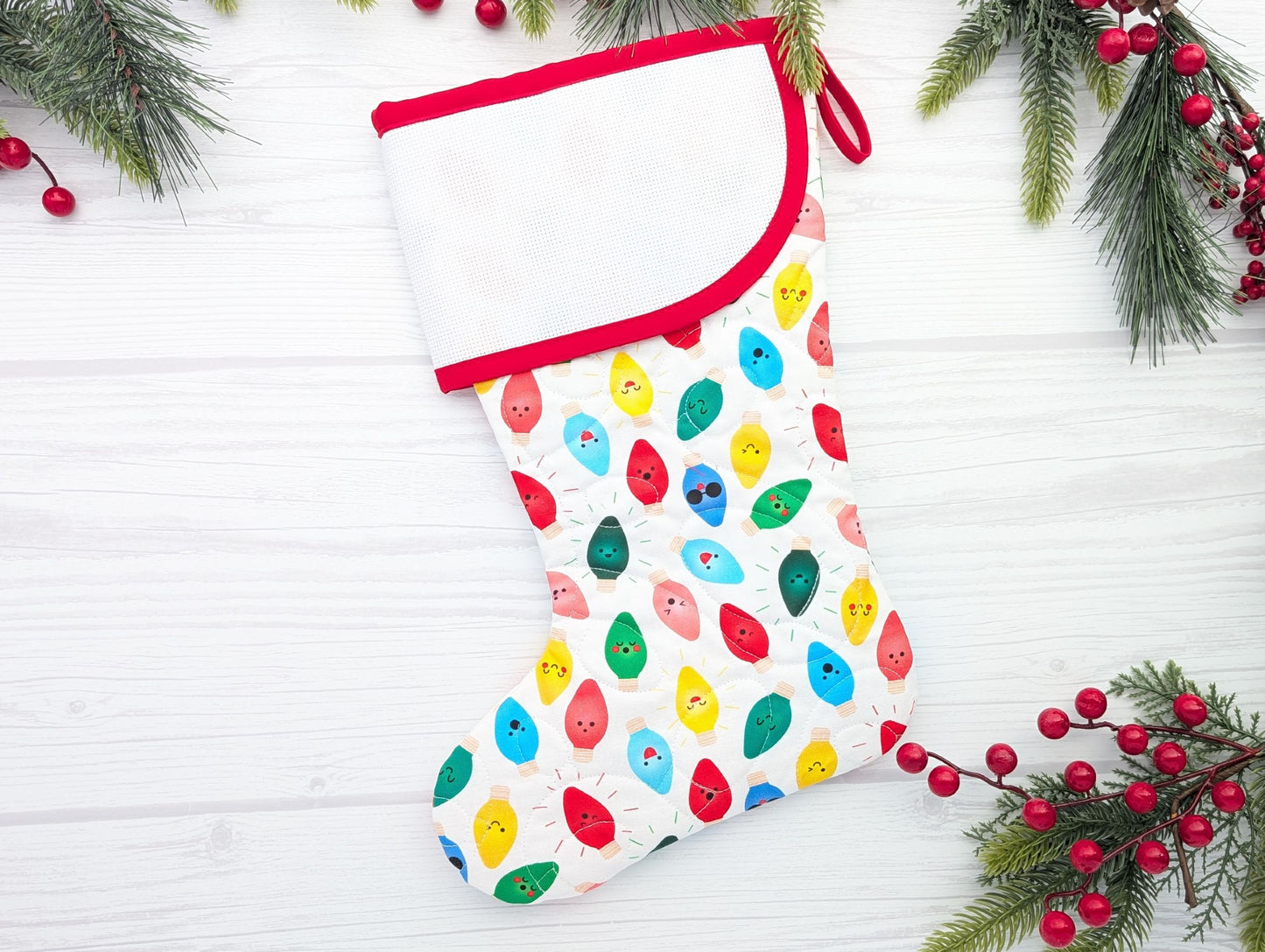 blank cross-stitchable Christmas stocking