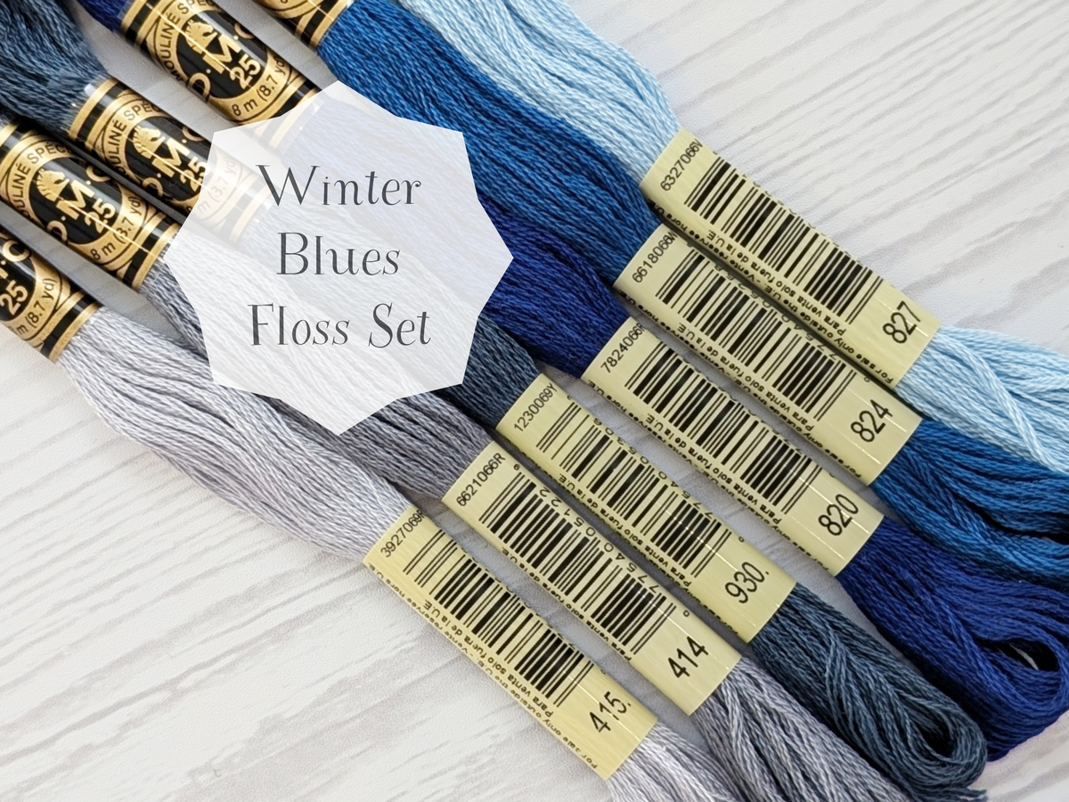 dmc embroidery floss bundle in blues and grays